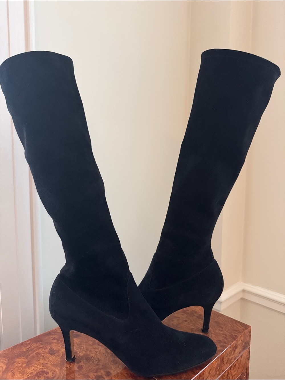 Manolo Blahnik Black Knee Suede Stiletto Boots
